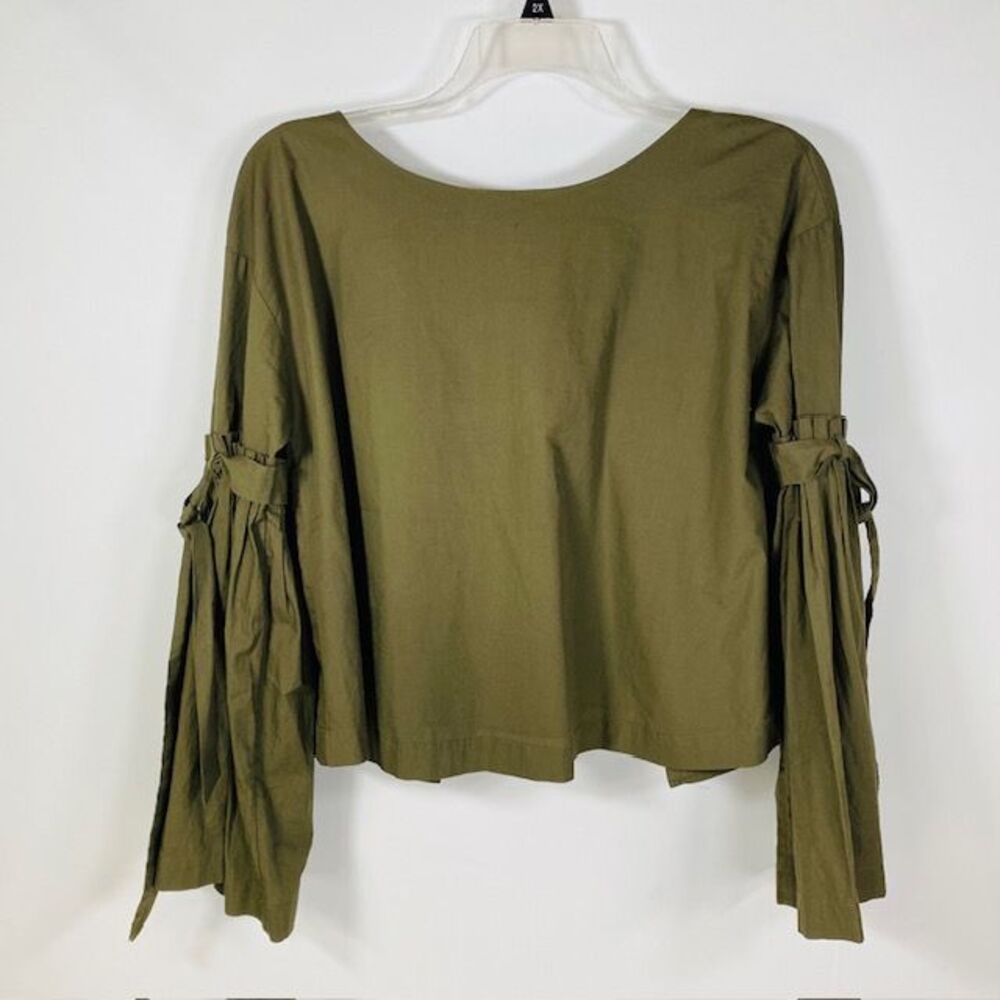 Free People Olive Green Bell Sleeve Crop Top‎ with Tie Back Detail Size M